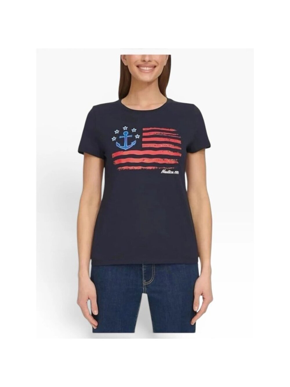 NWT Nautica Women's XXL Anchor Graphic Tee Navy Blue Cotton Blend J1979